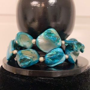 Set of 2 blues&silver heavy stone bracelet